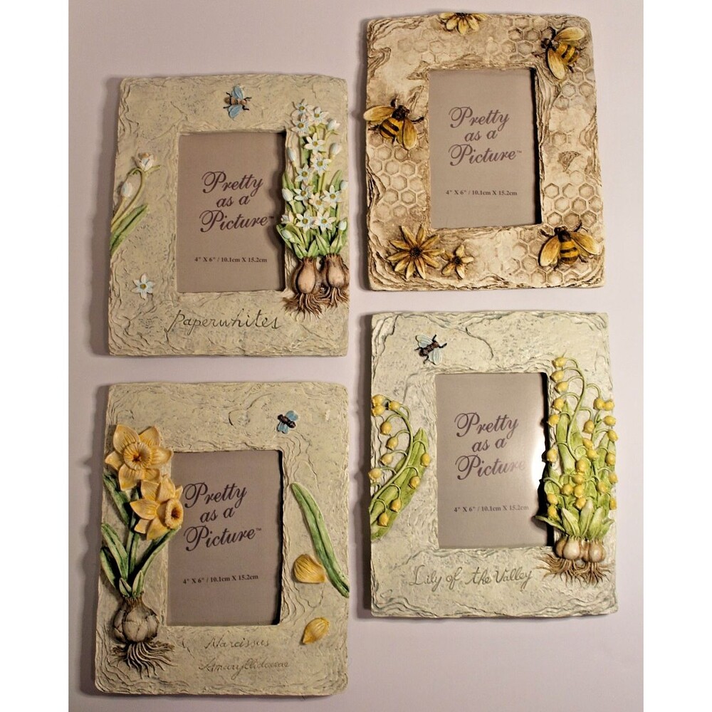 Cheri Blum Botanical Picture Frames Lot of 4 Floral Bee 4x6 Cottagecore Decor